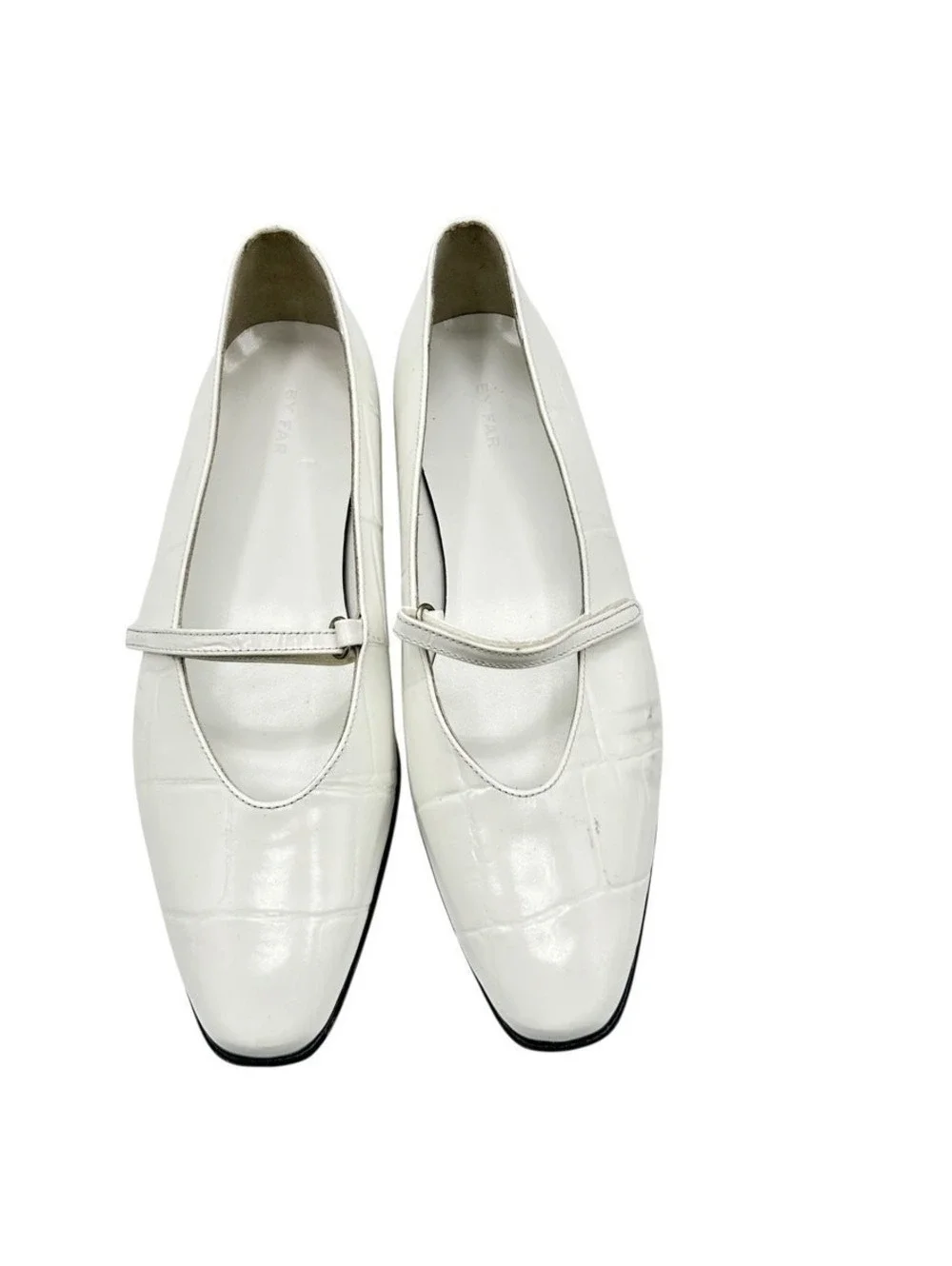 BY FAR White Croc Embossed Leather Mary Jane Ballet Flats Size 9.5